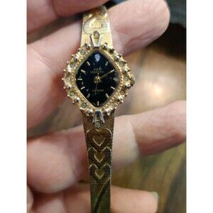 Sarah Coventry Watch Supreme Gold Tone Black Dial CZ Accents As Is Not Working